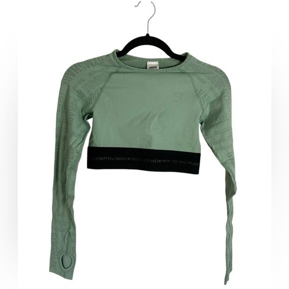 Gymshark Sage Green Vision Activewear Long Sleeve Crop Top Women’s Sz Small NWT - Picture 2 of 8